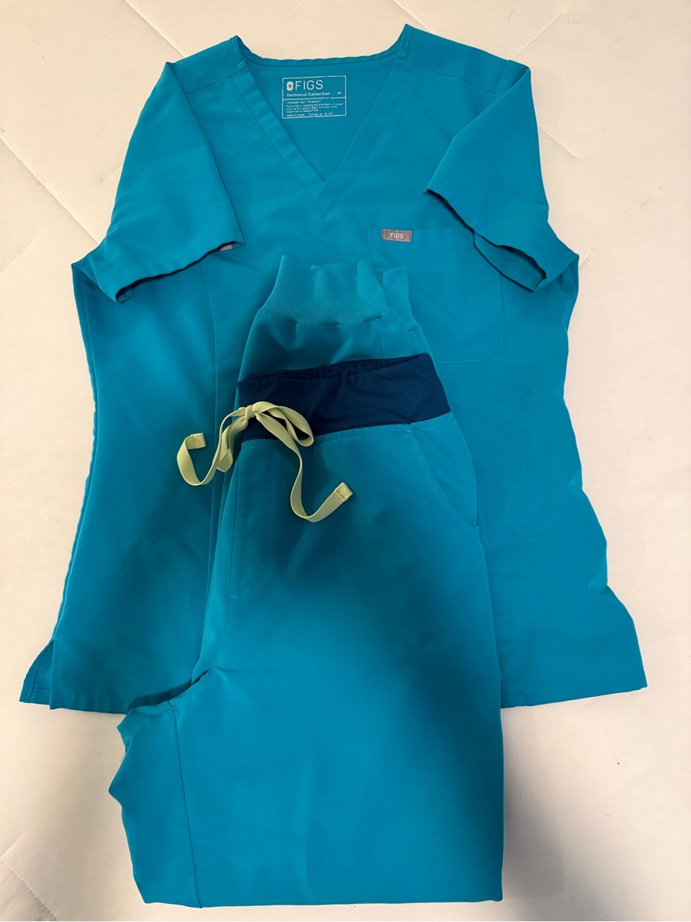FIGS Women Scrub Set Teal Med Slim Catarina Top Large Tall High Waisted Jogger